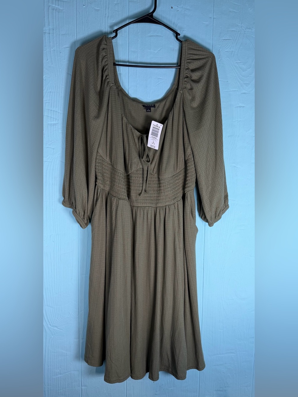 torrid Olive Green Midi Dress with Smocked Waist